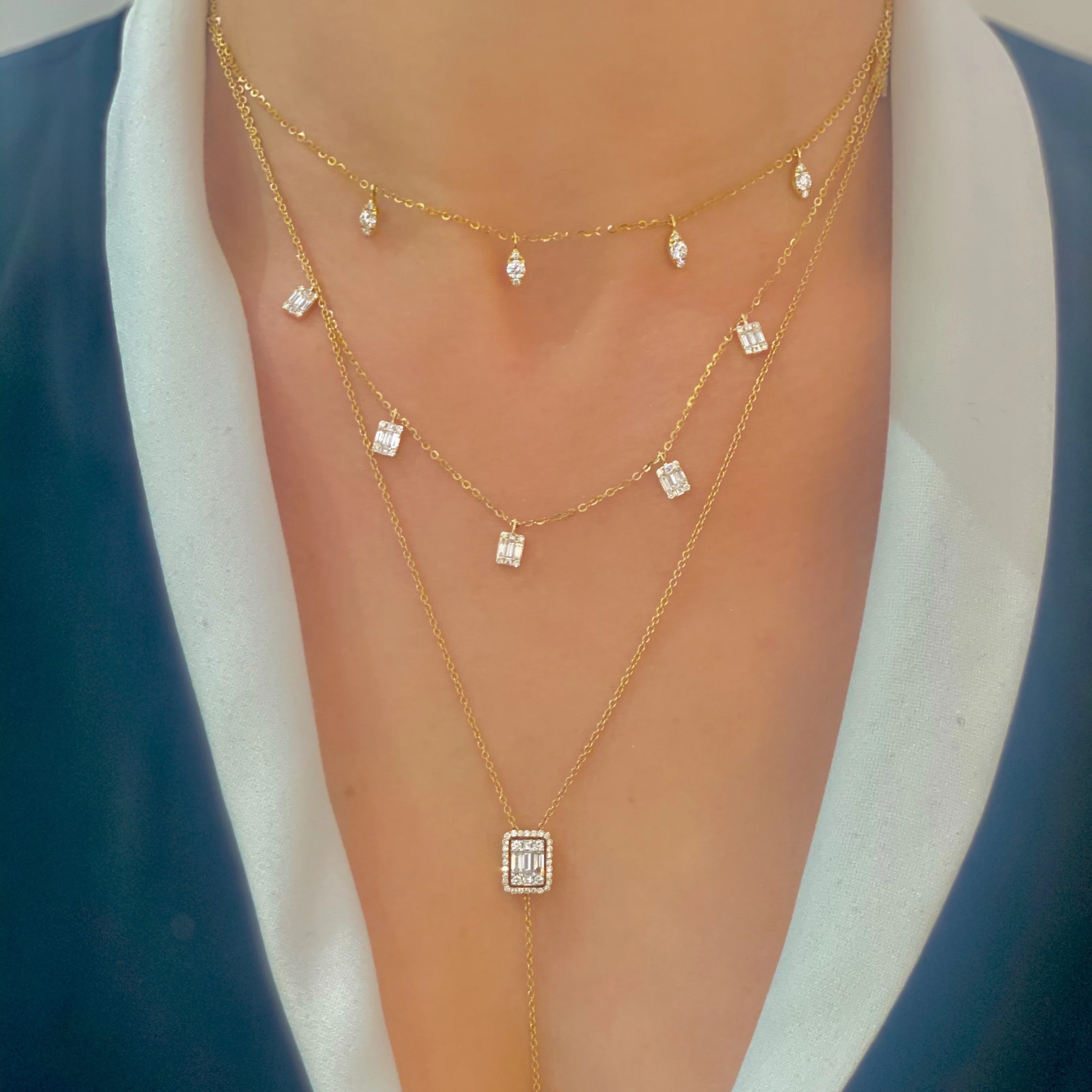 Art Deco Diamond Drop Necklace with Gold Pull Bar - Image 3